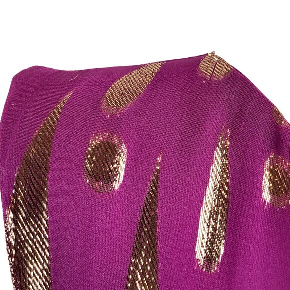 Milly  New York Dress Size 8 Purple &‎ Gold Metallic Silk Blend W/ Bow Accent - Picture 9 of 9
